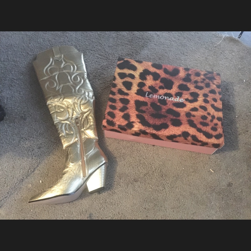 Thigh  high boots available in gold and silver